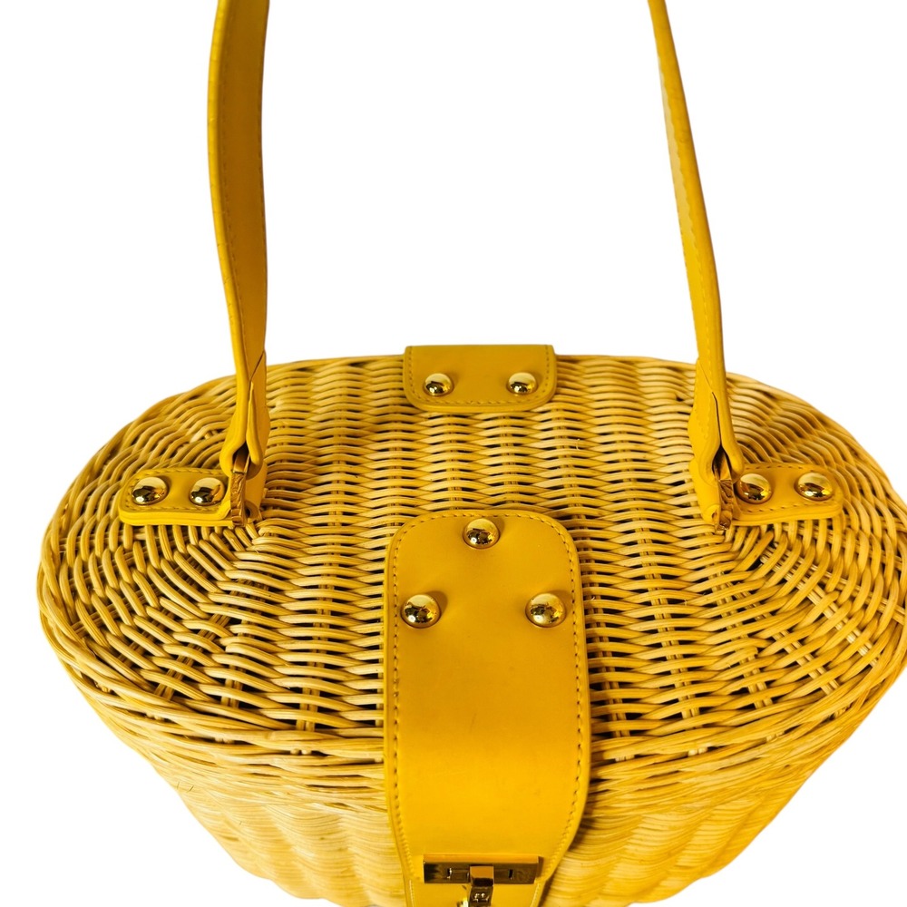 Etienne Aigner Wicker Basket Rattan Bag Floral Lining Turn Lock Satchel Purse - Picture 6 of 14